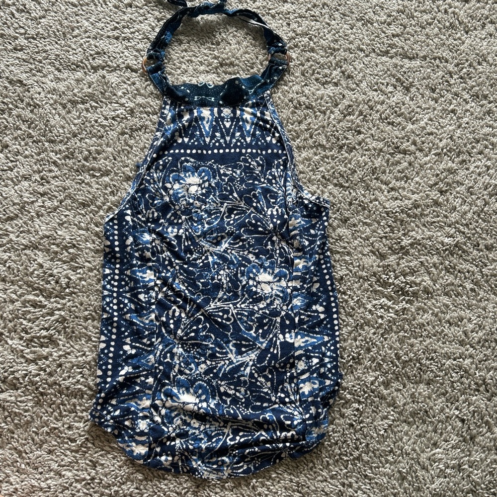 Free People Blue and White Floral Tank Top